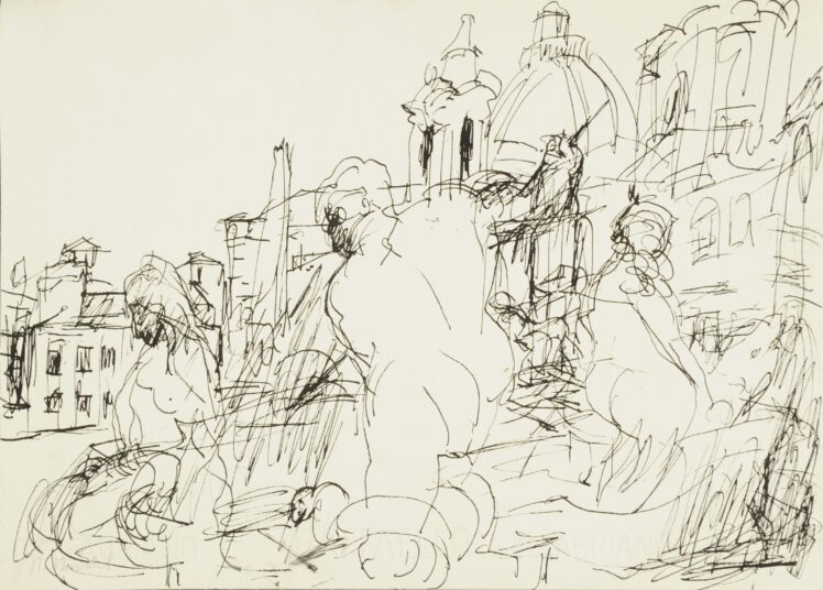 Rudolf Hradil (1925–2007), Römischer Brunnen, 1961, Tusche © Salzburg Museum