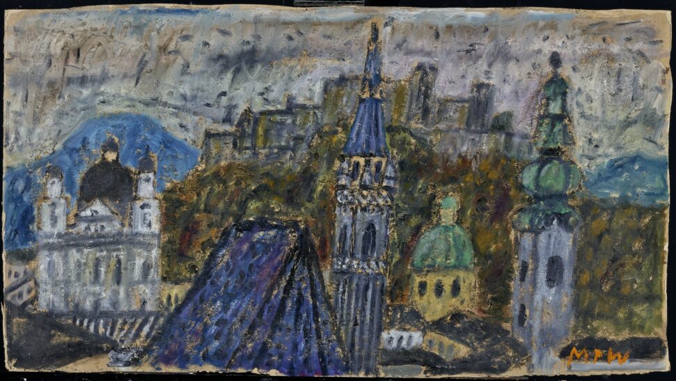 Max Peiffer Watenphul (1896–1976), Salzburg mit Festung, 1956, Öl und Tempera auf Pappe © Salzburg Museum (Schenkung Familie Pasqualucci)
