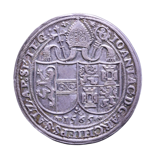 Johann Jakob Khuen von Belasi, Erzbischof von Salzburg (1560–1586) (1517–1586), Jakob Stampfer (1505/1506–1579), Stempelschneider, Taler, Erzbischof Johann Jakob Khuen von Belasi, 1565, Silber, geprägt, 28,6 g, Inv.-Nr. MÜ 14325 © Salzburg Museum