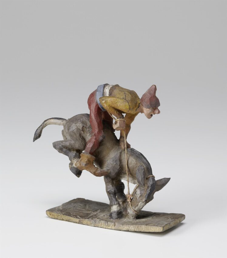 Carl Storch (1868–1955), Krippenfigur, Mann auf bockendem Esel, Um 1933, Holz, geschnitzt, gefasst, 11,9 x 5 x 13,6 cm, Inv.-Nr. K 787 f-49 © Salzburg Museum
