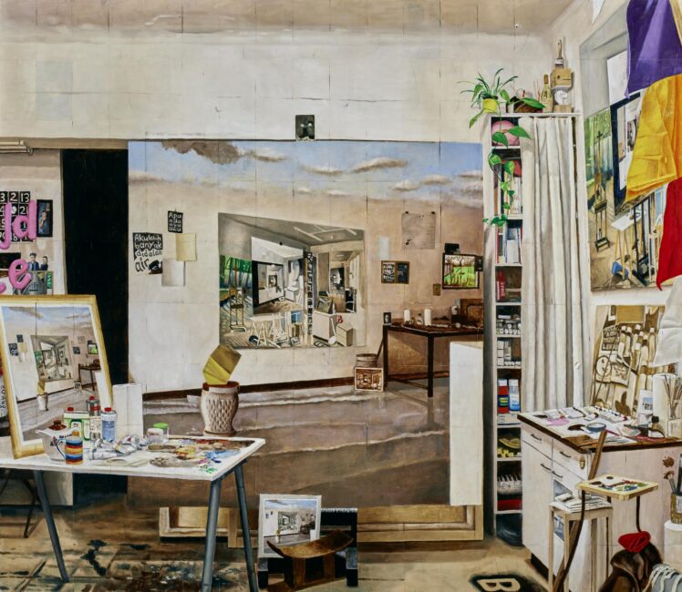 Jari Genser (geb. 1983), STRAFE XI (Schwere Knochen), 2019, Öl auf Papier auf Leinwand, 200 x 230 cm, Inv.-Nr. 1593-2019 © Salzburg Museum (Ankauf über Galerienförderung des Bundes 2019 aus Mitteln des Bundeskanzleramtes, Sektion Kunst und Kultur)