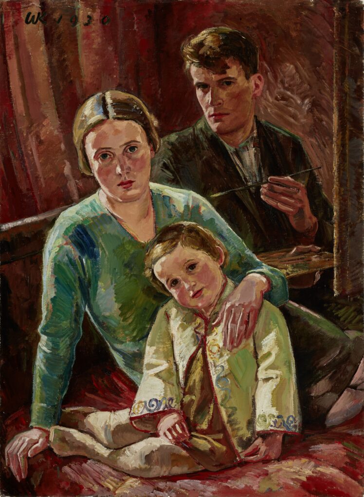 Wilhelm Kaufmann (1901 – 1999), Selbstporträt des Künstlers Wilhelm Kaufmann mit Frau und Kind, 1930, Öl auf Leinwand © Salzburg Museum (Dauerleihgabe der Familie Schröcksnadel)