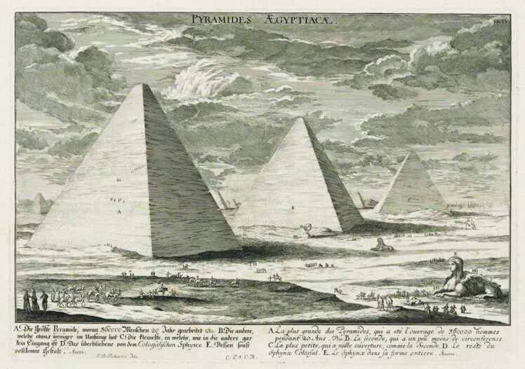 Benjamin Kenckel (1681–1717) nach Johann Bernhard Fischer von Erlach (1656–1723), Pyramiden von Gizeh, Kupferstich aus: Historische Architektur I/4, Wien, 1721 © Wien Museum