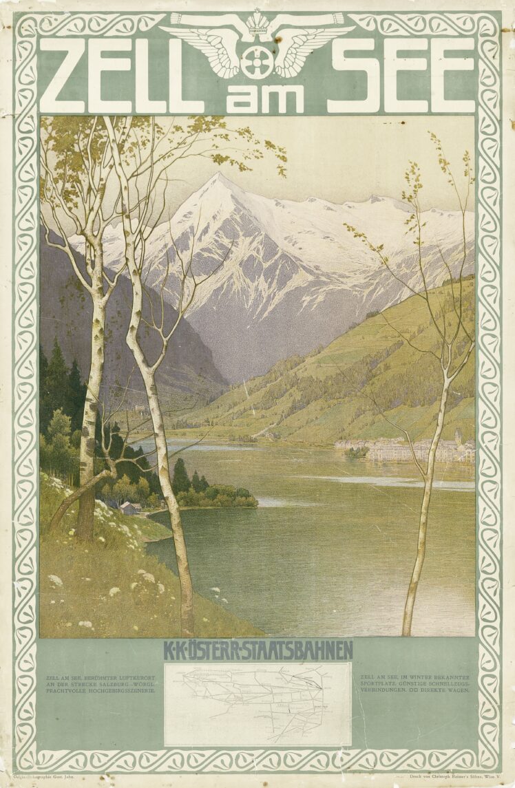 Gustav Jahn (1879–1919), Entwurf, k.k. Österreichische Staatsbahnen, Reisser`s Söhne, Druck, Zell am See, ca. 1910, Karton, 101 x 66 cm, Inv.-Nr. BIB PLA 2137 © Salzburg Museum