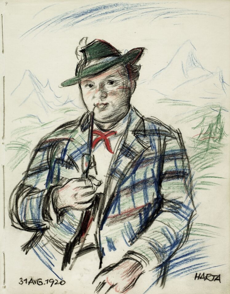 Richard Mayr (1877–1935), Besitzer, Gästebuch Richard Mayr, Papier, Tinte Buntstift, Aquarell, 31 x 23,7 x 3 cm geschlossen, 31 x 49 x 3 cm aufgeschlagen, Inv.-Nr. BIB HS 2481 © Salzburg Museum