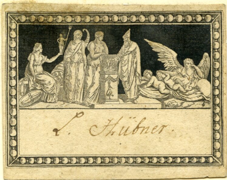 Künstler*in unbekannt, Exlibris Lorenz Hübner, Um 1800, Papier, Stich, Tinte, 6,8 x 8,7 cm, Inv.-Nr. BIB EXL 0003 © Salzburg Museum