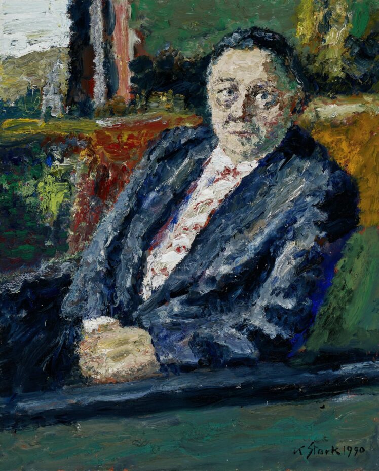 Karl Stark (1921–2011), Bildnis Dr. Karl-Heinz Ritschel (1930–2019), 1990, Öl auf Hartfaserplatte, Inv.-Nr. 1366-2020 © Salzburg Museum (Dauerleihgabe Salzburger Museumsverein)