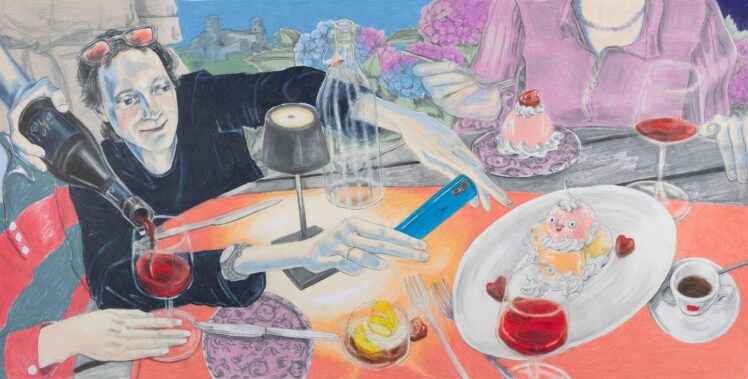 Emma Peinhopf, just-Onkel-Wolfi-things, 2023, Buntstift und Bleistift auf Papier, 42 x 84 cm, Inv.-Nr. 1234-2024