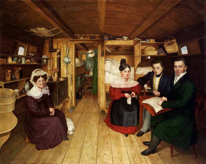 Johann Michael Sattler (1786 - 1847), Die Familie Sattler in ihrem Reiseschiff auf der Elbe bei Magdeburg, 1832, Öl auf Leinwand © Salzburg Museum (Geschenk des Salzburger Museumsvereins)