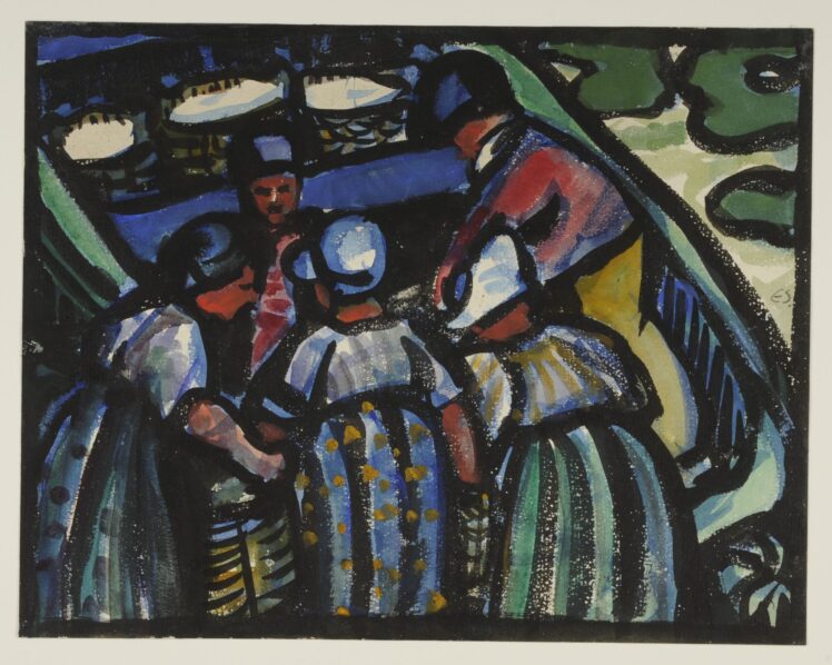 Emma Schlangenhausen (1882–1947), Fischerfrauen, Aquarell, Tusche, 22,8 x 28,9 cm, Inv.-Nr. 1025-2001 © Salzburg Museum
