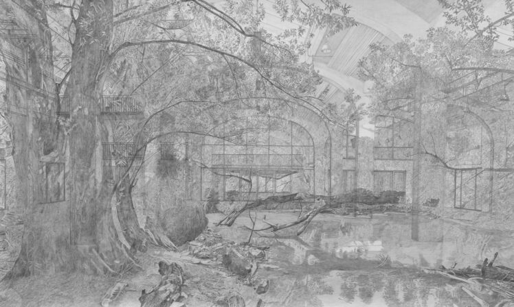 Marianne Lang (* 1979), double sight, 2022, Bleistift auf Papier, 150 x 250 cm, Inv.-Nr. 1126-2023 © Salzburg Museum (Ankauf über Galerienförderung des Bundes 2023 aus Mitteln des Bundeskanzleramtes, Sektion Kunst und Kultur)