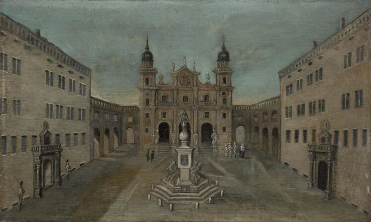 Carl Schneeweis (1745–1826), Der Domplatz in Salzburg, Ende 18. / Anfang 19. Jh., Öl auf Holz, Inv.-Nr. 1237-2024 © Salzburg Museum (Dauerleihgabe Salzburger Museumsverein)