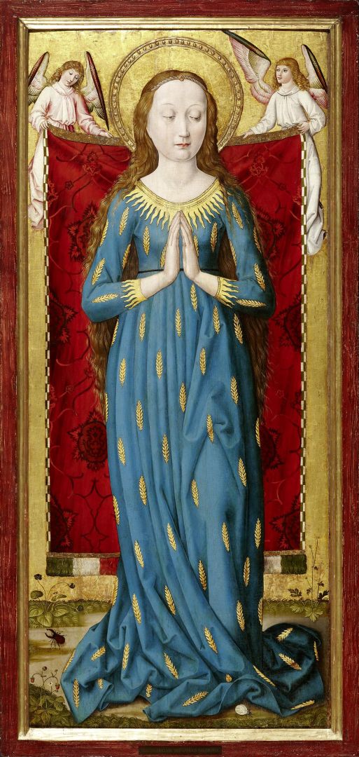 Rueland Frueauf d. Ä. (1440–1507), Hans Traut, zugeschrieben, Maler, Heilige Maria im Ährenkleid (Kornährenmadonna, Ährenkleidmadonna, Maria im Ährenkleid), Um 1495, Tempera auf Holz, 170 x 74 cm, Inv.-Nr. 1 LS-82 © Salzburg Museum (Ankauf Komitee für Salzburger Kulturschätze 1980)