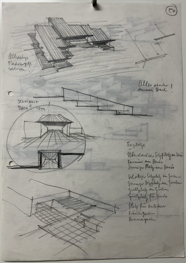 Gerhard Garstenauer (1925–2016), Wohn- und Atelierhaus Gerhard Garstenauer, Schwarzenberg-Promenade 1 (Gänsbrunn 2); Eigenheim, 1973, Papier/Bleistift, 14,7 x 7,4 cm, Inv.-Nr. AR 009 ad-2024 © Salzburg Museum / Urheberrechtsvermerk: Nachlass Prof. Gerhard Garstenauer