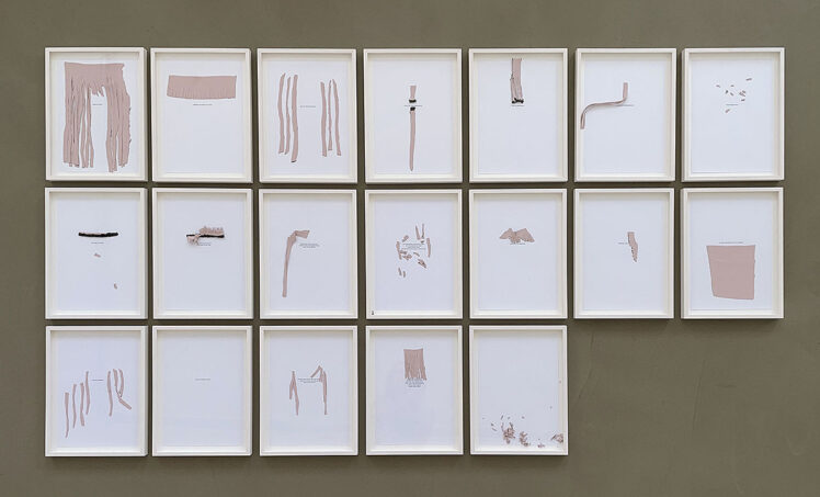 Judith Huemer, leichtfüßig, 2016, 12-tlg. Serie, Collagen, je 29,7 x 21 cm, gerahmt 34,2 x 25,5 cm, Ankauf bei Galerie Christine König e.U. Wien, © Judith Huemer