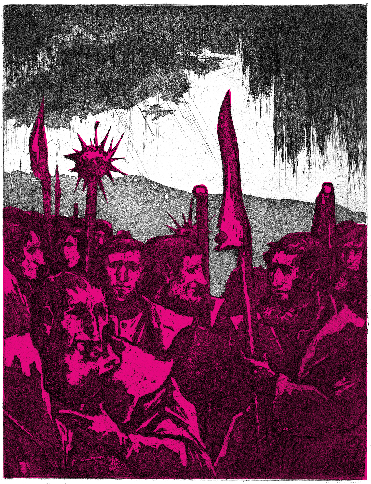 Aloys Wach (1892–1940), Bauernkrieg 1626, Blatt I (Versammlung der Bauern), 1924, Radierung © Salzburg Museum (Ankauf 2024)