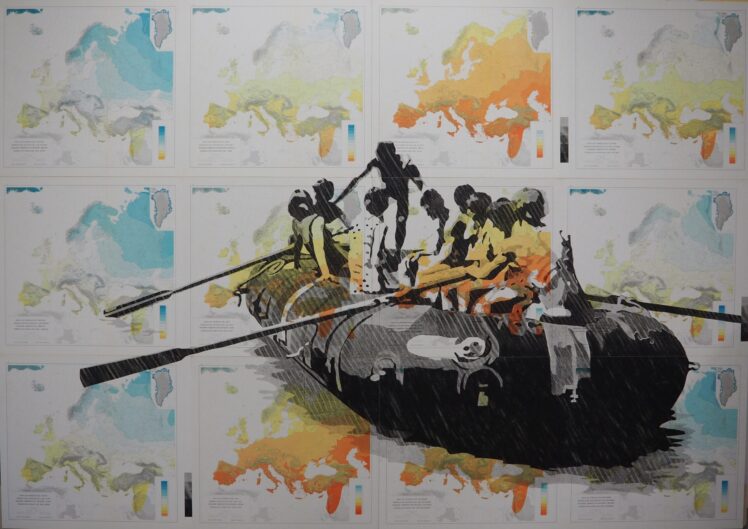 Csaba Fürjesi, Futurum exactum, 2019, Reliefprint, Öl auf 12 Landkarten, Fotocredit: Fürjesi, Ankauf bei Galerie Frey Salzburg