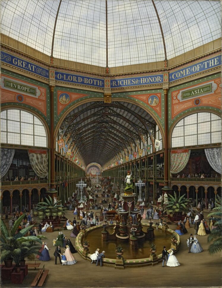 Innenansicht des Industrie-Ausstellungsgebäudes der Weltausstellung 1862 in London (Großbritannien), Hubert Sattler (1817–1904), 1862, Öl auf Leinwand, Salzburg Museum, Inv.-Nr. 5658-49