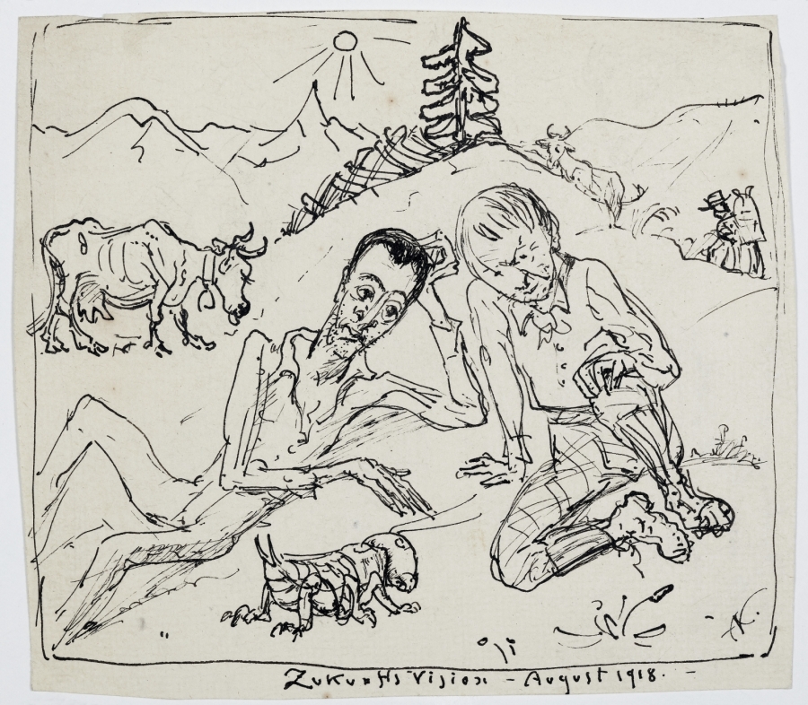 Alfred Kubin (1877–1959), Pinzgauer Alm in Gesellschaft einer Grille, 1918, Tuschfeder auf Bütten, Salzburg Museum, © Eberhard Spangenberg, München/Bildrecht Wien, 2019