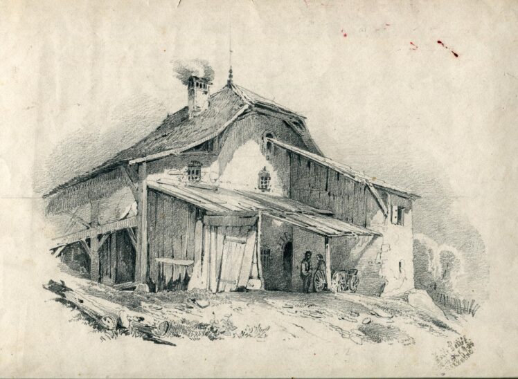 Friedrich (Fritz) Zeller (1817 – 1896), Bauernhaus mit Schuppen, Ende 19. Jh., Bleistift auf Papier, Inv.-Nr. 1209-2022 © Salzburg Museum (Dauerleihgabe Salzburger Museumsverein)