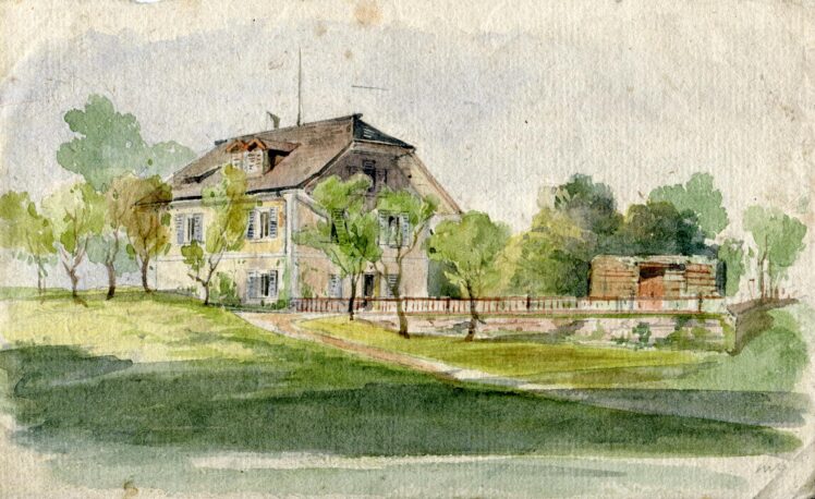 Friedrich (Fritz) Zeller (1817 – 1896), Bauernhaus mit Garten, Ende 19. Jh., Aquarell, Bleistift auf Papier, Inv.-Nr. 1203-2022 © Salzburg Museum (Dauerleihgabe Salzburger Museumsverein)