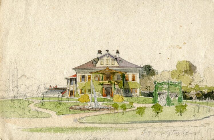 Friedrich (Fritz) Zeller (1817–1896), Villa mit Garten (Abfalter-Hof?), Ende 19. Jh., Aquarell, Bleistift auf Papier, Inv.-Nr. 1204-2022 © Salzburg Museum (Dauerleihgabe Salzburger Museumsverein)