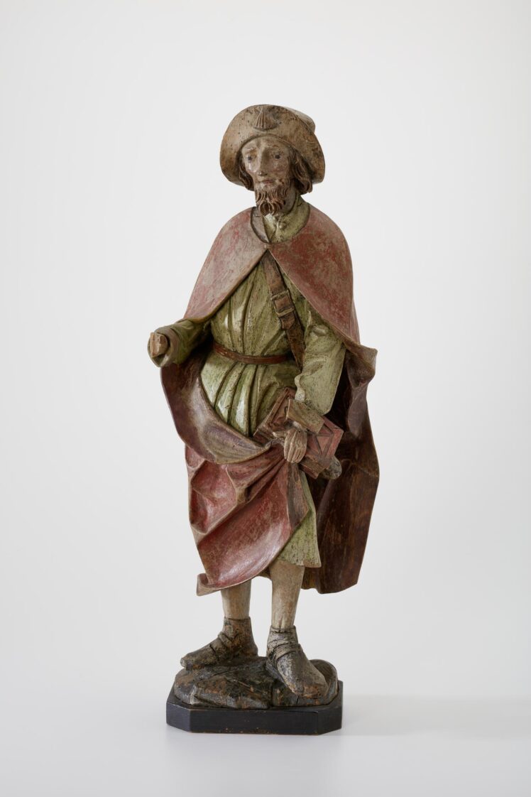 Künstler*in unbekannt, Heiliger Jakobus, 15. Jh., Holz, gefasst, Inv.-Nr. 1298-2022 © Salzburg Museum (Dauerleihgabe Salzburger Museumsverein)