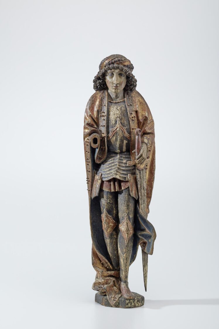 Künstler*in unbekannt, Stehender Heiliger in Rüstung (Heiliger Florian?), 15. Jh., Holz, farbig gefasst und vergoldet, Inv.-Nr. 1315-2022 © Salzburg Museum (Dauerleihgabe Salzburger Museumsverein)