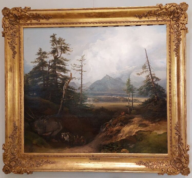 Wilhelm Pollak (1802 – 1860), Blick auf den Hochstaufen über Schloss Leopoldskron, 1847, Öl auf Holz, Inv.-Nr. 1021-2023 © Salzburg Museum (Dauerleihgabe Salzburger Museumsverein)