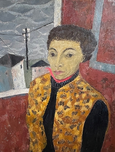 Irma Rafaela Toledo (Friedmann) (1910 – 2002), Porträt Trude Engelsberger, 1952, Öl auf Hartfaserplatte, Inv.-Nr. 1023-2023 © Salzburg Museum (Dauerleihgabe Salzburger Museumsverein)