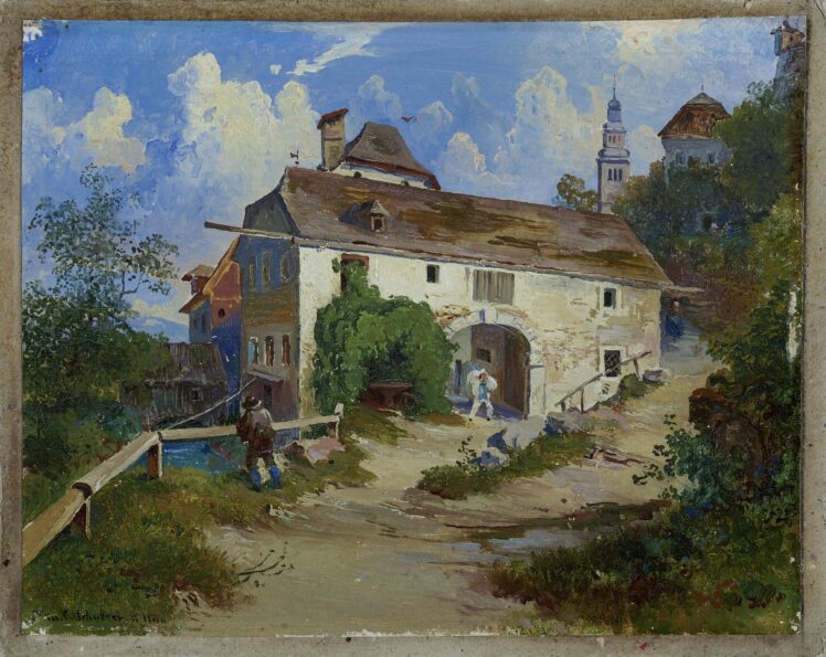 Heinrich Carl Schubert (1827 – 1897), Mühle in Salzburg , Mitte 19. Jh., Öl auf Papier auf Holz, Inv.-Nr. 12549-2010 © Salzburg Museum