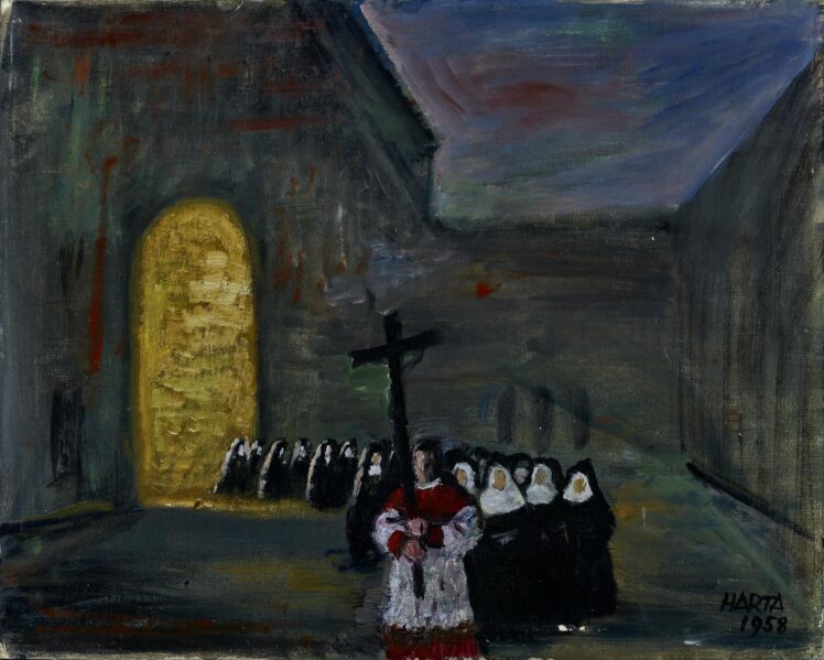 Felix Albrecht Harta (1884 – 1967), Nächtliche Prozession auf dem Nonnberg, 1958, Öl auf Leinwand, Inv.,-Nr. 1063-2024 © Salzburg Museum (Dauerleihgabe Salzburger Museumsverein)