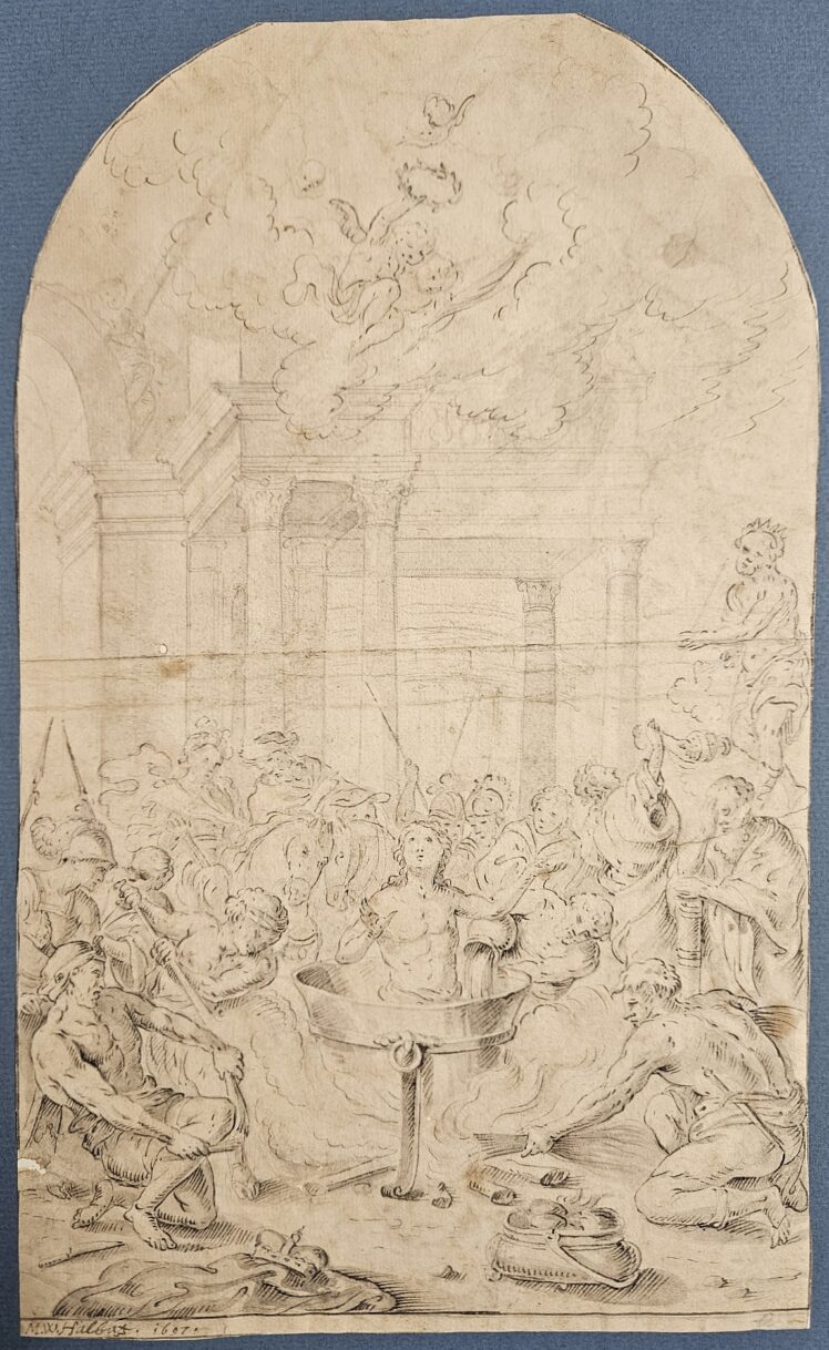 Michael Wenzel Halbax (1661 – 1711), Die Marter des heiligen Veit, 1697, Federzeichnung auf Papier, Inv.-Nr. RO 1166 © Salzburg Museum (Sammlung Rossacher, Dauerleihgabe Salzburger Museumsverein)