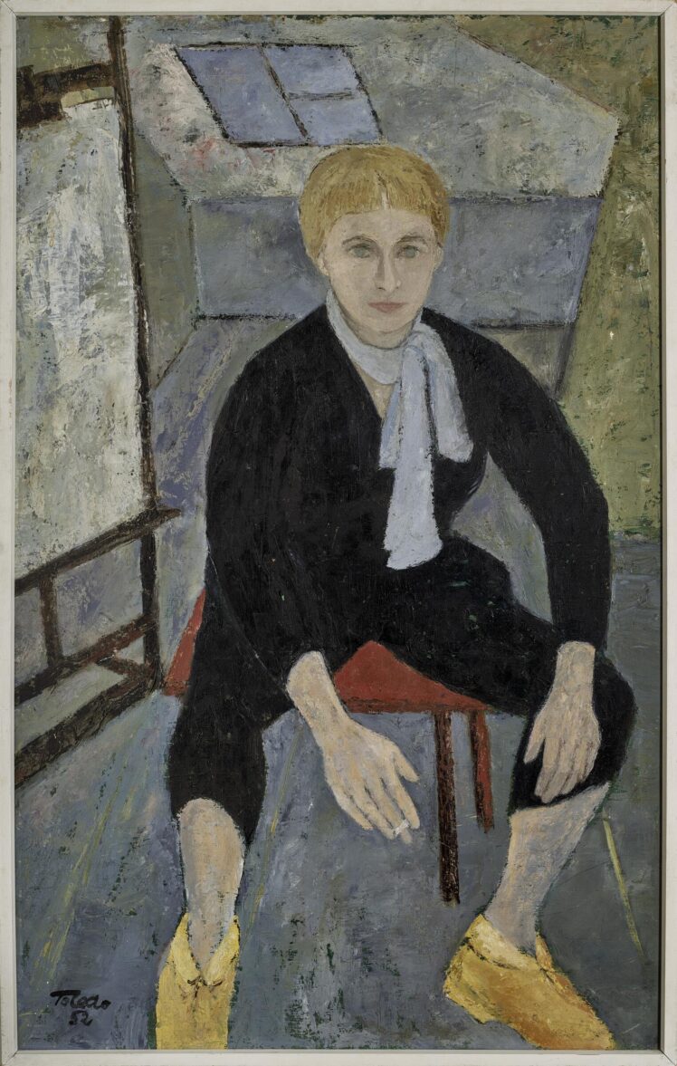 Irma Rafaela Toledo (1910–2002), Porträt der Malerkollegin Johanna Jank Leden (1920–2006), 1952, Öl auf Hartfaserplatte, Inv.-Nr. 1027-2025 © Salzburg Museum (Dauerleihgabe Salzburger Museumsverein)