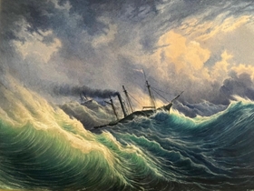 Hubert Sattler (1817–1904), Zwei Schiffe in stürmischer See (Seenot), 1855, Gouache auf Papier, Inv.-Nr. 1031-2025 © Salzburg Museum (Dauerleihgabe Salzburger Museumsverein)