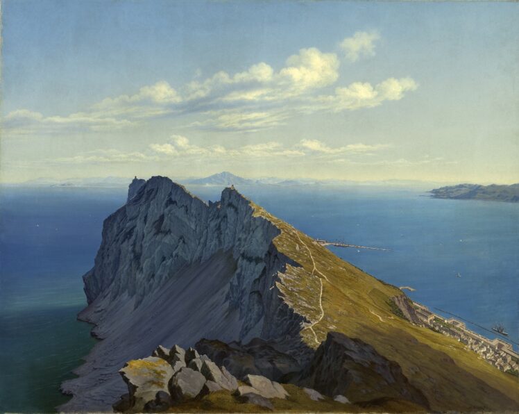 Aussicht von der höchsten Spitze des Felsens von Gibraltar in Spanien, 1869, Öl auf Leinwand, Inv.-Nr. 9045-49