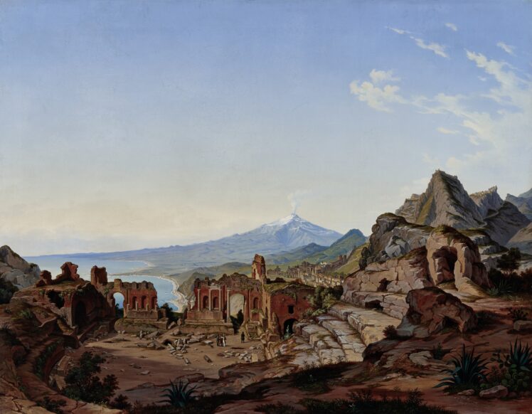 Das Theater von Taormina mit dem Ätna in Sizilien, 1846, Öl auf Leinwand, Inv.-Nr. 9032-49