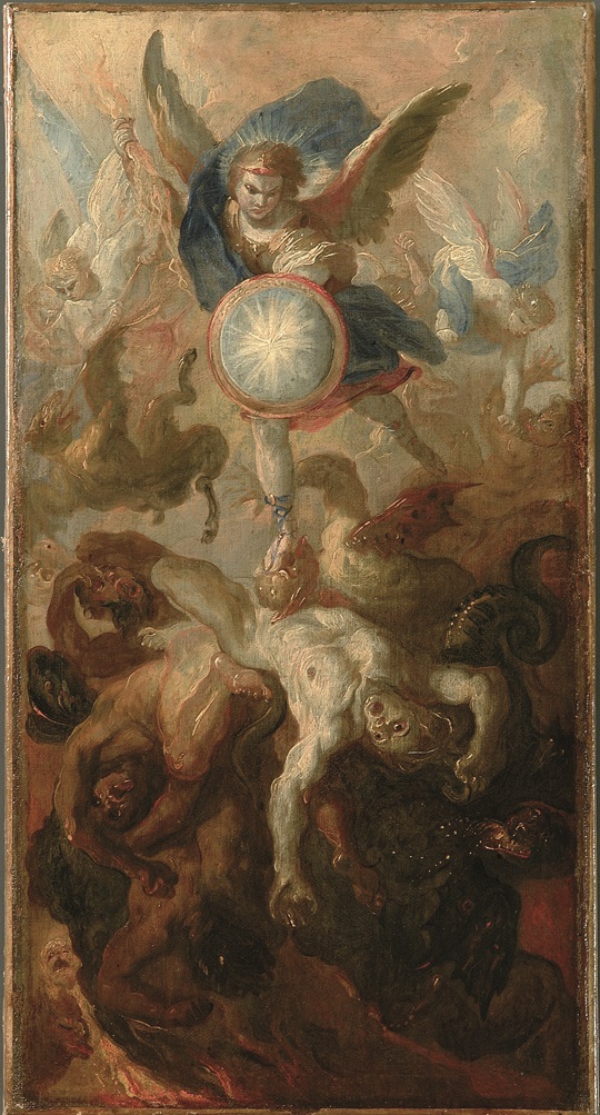 Johann Michael Rottmayr (1654–1730), Engelssturz., Entwurf für das Altarbild in der Schlosskapelle St. Michael, Tittmoning. 1697, Öl auf Leinwand, Inv.-Nr. RO 0026 © Salzburg Museum (Sammlung Rossacher)