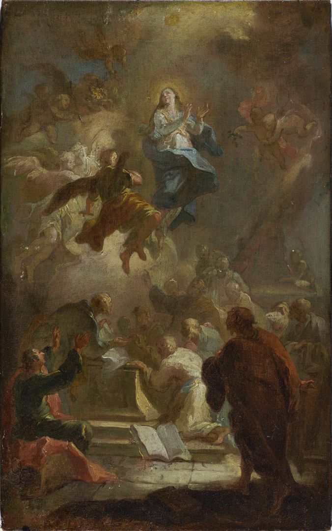 Martin Johann Schmidt genannt Kremserschmidt (1718–1801), Himmelfahrt Mariä, Entwurf für das Hochaltarbild in der Piaristenkirche in Krems, 1750–1755, Öl auf Leinwand, Inv.-Nr. RO 0382 © Salzburg Museum (Sammlung Rossacher, Ankauf 2025)